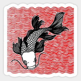 Koi Fish Great Wave Tattoo Red Blk Sticker